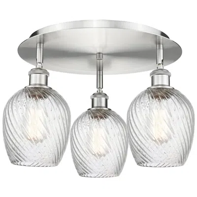 Innovations Lighting Salina 16.75"w 3 Light Satin Nickel Flush Mount W/ Spiral Fluted Shade