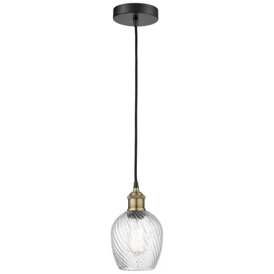 Innovations Lighting Salina 5.75"w Black Brass Corded Mini Pendant W/ Spiral Fluted Shade