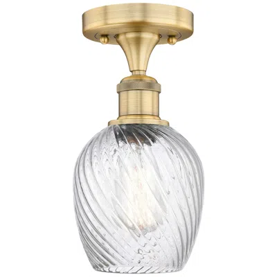 Innovations Lighting Salina 5"w Brushed Brass Flush Mount With Clear Spiral Fluted Glass Sh In Gray