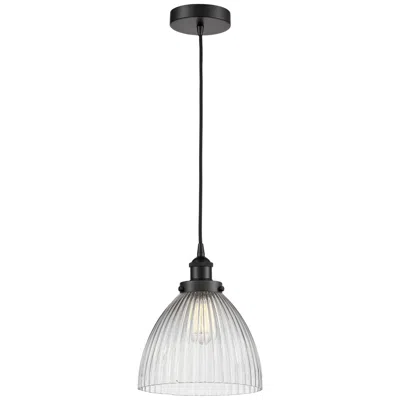Innovations Lighting Seneca Falls 10" Matte Black Mini Pendant W/ Clear Halophane Shade