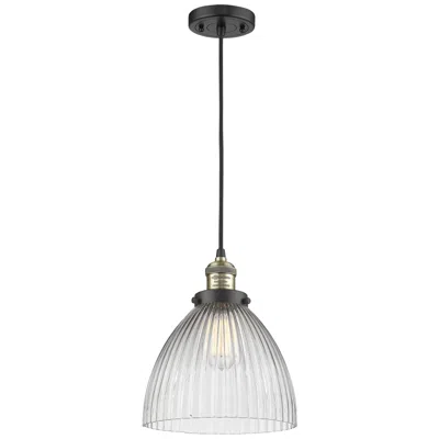 Innovations Lighting Seneca Falls 9.5" Wide Black Brass Corded Mini Pendant W/ Halophane Sh