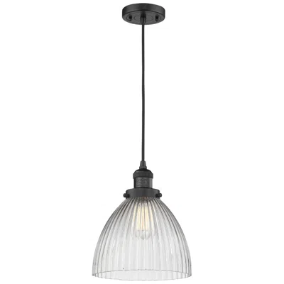 Innovations Lighting Seneca Falls 9.5" Wide Matte Black Corded Mini Pendant W/ Halophane Sh