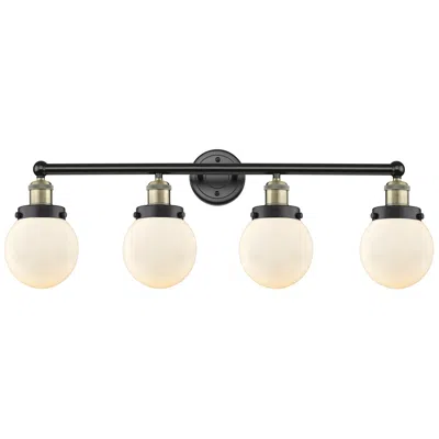 Innovations Lighting Small Beacon 33.5"w 4 Light Black Brass Bath Light W/ Matte White Shad