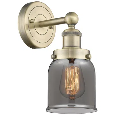 Innovations Lighting Small Bell 10"high Antique Brass Sconce With Plated Smoke Shade