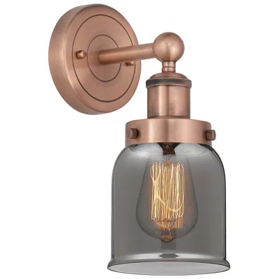 Innovations Lighting Small Bell 10"high Antique Copper Sconce With Plated Smoke Shade