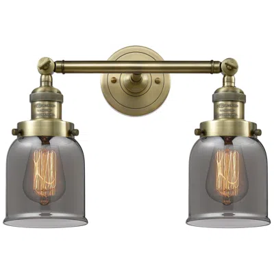 Innovations Lighting Small Bell 16" 2-light Antique Brass Bath Light W/ Plated Smoke Shade