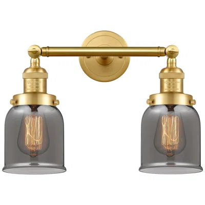 Innovations Lighting Small Bell 16" 2-light Satin Gold Bath Light W/ Plated Smoke Shade