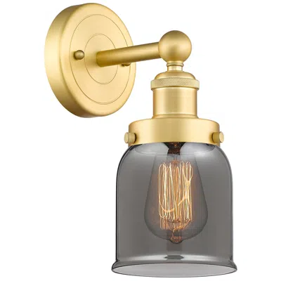 Innovations Lighting Small Bell 2.25" High Satin Gold Sconce With Plated Smoke Shade