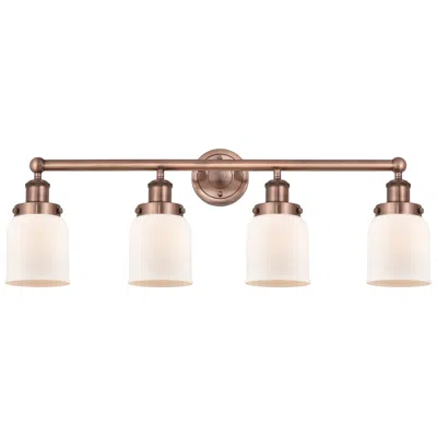 Innovations Lighting Small Bell 33.5"w 4 Light Antique Copper Bath Vanity Light With White
