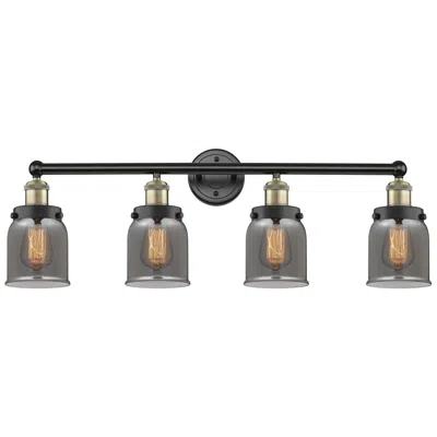 Innovations Lighting Small Bell 33.5"w 4 Light Black Brass Bath Light W/ Plated Smoke Shade