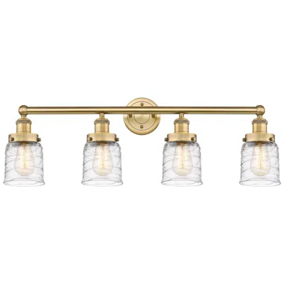 Innovations Lighting Small Bell 33.5"w 4 Light Brushed Brass Bath Light W/ Deco Swirl Shade