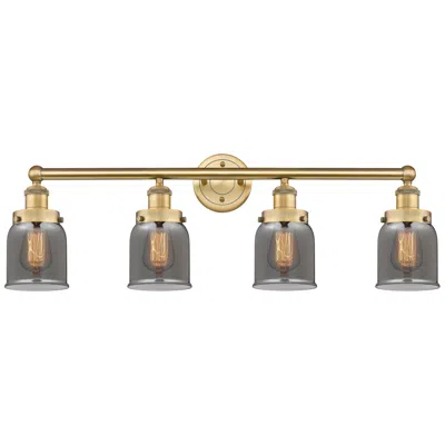 Innovations Lighting Small Bell 33.5"w 4 Light Brushed Brass Bath Light W/ Plated Smoke Sha