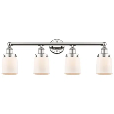 Innovations Lighting Small Bell 33.5"w 4 Light Polished Nickel Bath Light With White Shade