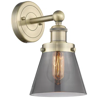 Innovations Lighting Small Cone 10"high Antique Brass Sconce With Plated Smoke Shade