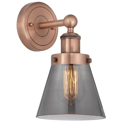 Innovations Lighting Small Cone 10"high Antique Copper Sconce With Plated Smoke Shade