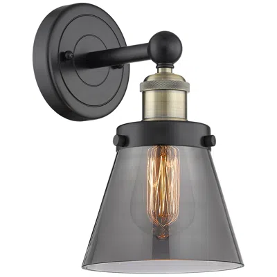 Innovations Lighting Small Cone 10"high Black Antique Brass Sconce With Plated Smoke Shade