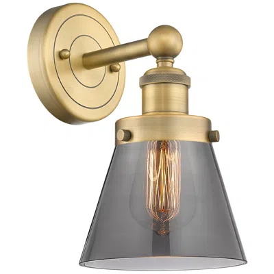 Innovations Lighting Small Cone 10"high Brushed Brass Sconce With Plated Smoke Shade