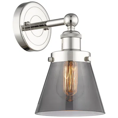 Innovations Lighting Small Cone 10"high Polished Nickel Sconce With Plated Smoke Shade In Gray