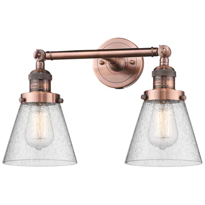 Innovations Lighting Small Cone 16" 2-light Antique Copper Tiltable Bath Light W/ Seedy Sha