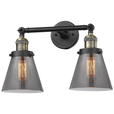 Innovations Lighting Small Cone 16" 2-light Black Brass Tiltable Bath Light W/ Smoke Shade