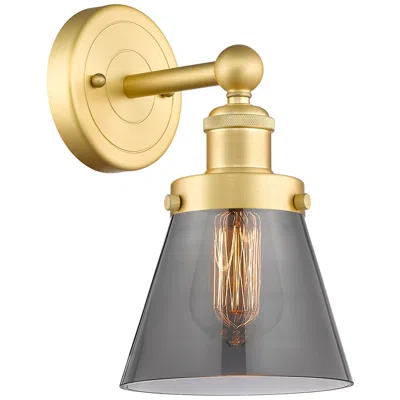 Innovations Lighting Small Cone 2.25" High Satin Gold Sconce With Plated Smoke Shade