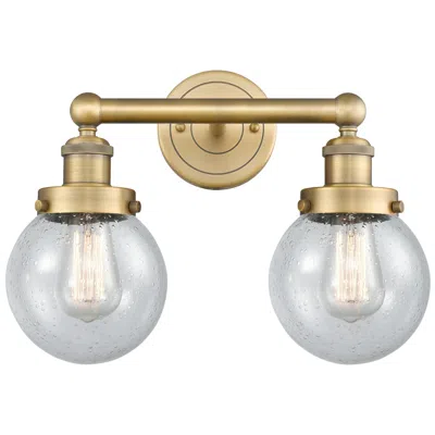 Innovations Lighting Small Edison Beacon 15.5"w 2 Light Brushed Brass Bath Light W/ Seedy S In Gold
