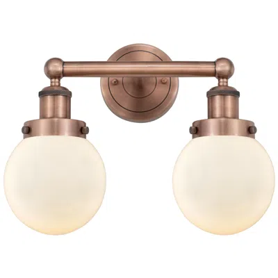 Innovations Lighting Small Edison Beacon 15.5"w 2 Light Copper Bath Light With White Shade