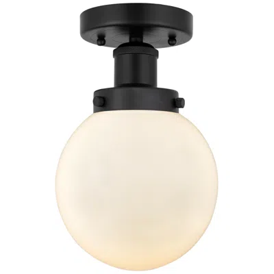 Innovations Lighting Small Edison Beacon 7" Matte Black Semi Flush Mount W/ Matte White Sha