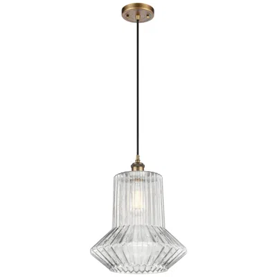 Innovations Lighting Springwater 12" Led Mini Pendant - Brushed Brass - Clear Spiral Fluted