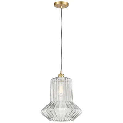 Innovations Lighting Springwater 12" Led Mini Pendant - Satin Gold - Clear Spiral Fluted Shade