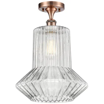 Innovations Lighting Springwater 12" Wide Copper Semi Flush Mount W/ Clear Spiral Fluted Sh