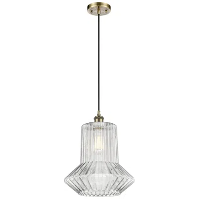 Innovations Lighting Springwater 12"w Antique Brass Corded Mini Pendant W/ Spiral Fluted Sh