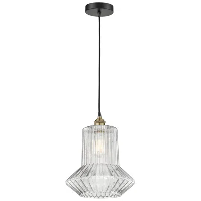 Innovations Lighting Springwater 12"w Black Brass Corded Mini Pendant W/ Spiral Fluted Shad