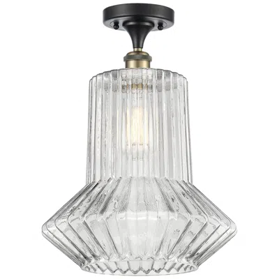 Innovations Lighting Springwater 12"w Black Brass Semi Flush Mount W/ Clear Spiral Fluted S