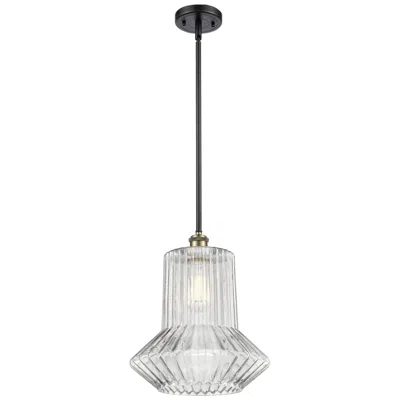 Innovations Lighting Springwater 12"w Black Brass Stem Mini Pendant W/ Clear Spiral Fluted