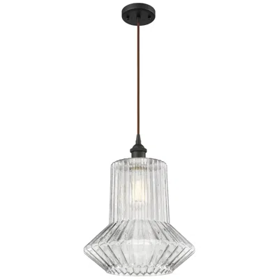 Innovations Lighting Springwater 12"w Bronze Corded Mini Pendant W/ Clear Spiral Fluted Sha