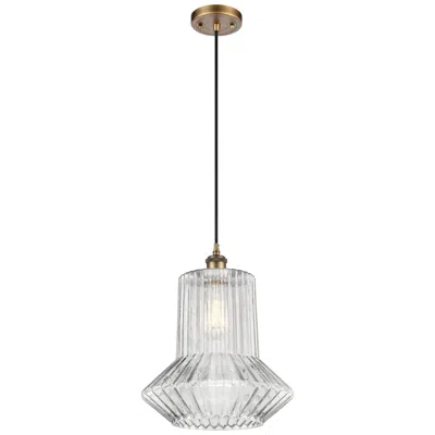 Innovations Lighting Springwater 12"w Brushed Brass Corded Mini Pendant W/ Spiral Fluted Sh