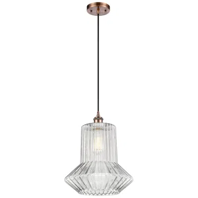 Innovations Lighting Springwater 12"w Copper Corded Mini Pendant W/ Clear Spiral Fluted Sha