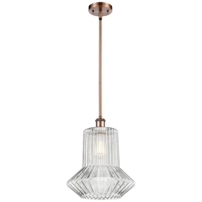 Innovations Lighting Springwater 12"w Copper Stem Hung Mini Pendant W/ Clear Spiral Fluted In White