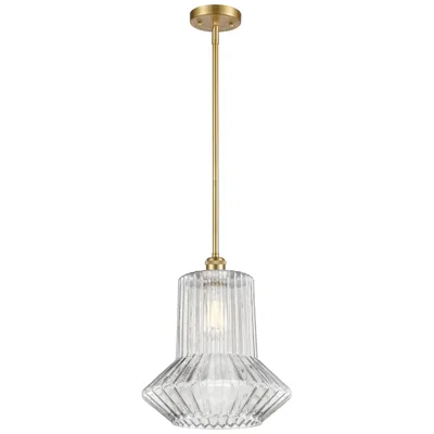 Innovations Lighting Springwater 12"w Gold Stem Hung Mini Pendant W/ Clear Spiral Fluted Sh In Gray