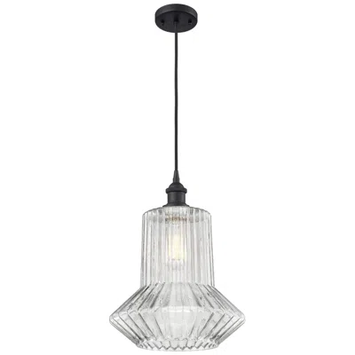 Innovations Lighting Springwater 12"w Matte Black Corded Mini Pendant W/ Spiral Fluted Shad