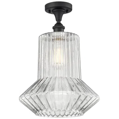 Innovations Lighting Springwater 12"w Matte Black Semi Flush Mount W/ Clear Spiral Fluted S