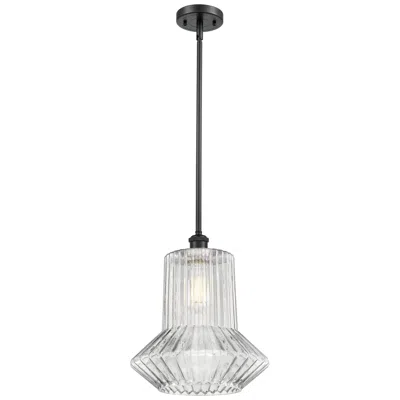 Innovations Lighting Springwater 12"w Matte Black Stem Mini Pendant W/ Clear Spiral Fluted