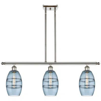 Innovations Lighting Vaz 36"w 3-light Polished Nickel Stem Island Light W/ 6" Blue Sha
