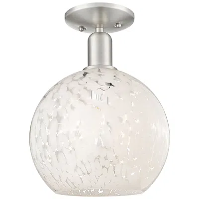 Innovations Lighting White Mouchette 10"w Satin Nickel Semi-flush Mount W/ White Mouchette Shade