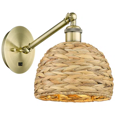 Innovations Lighting Woven Rattan 11.25"h Antique Brass Vertical Adjustable Sconce
