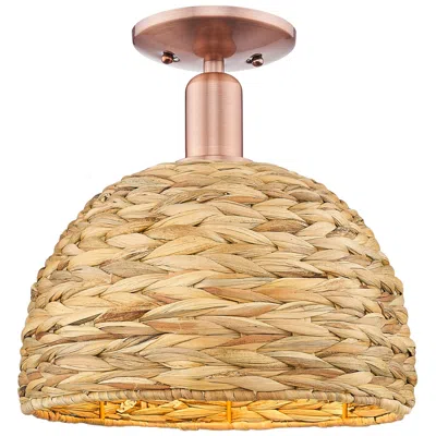 Innovations Lighting Woven Rattan 12" Wide Antique Copper Semi-flush Mount W/ Natural Shade