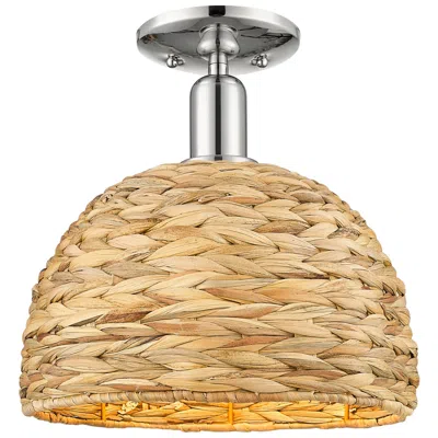 Innovations Lighting Woven Rattan 12" Wide Polished Nickel Semi-flush Mount W/ Natural Shade