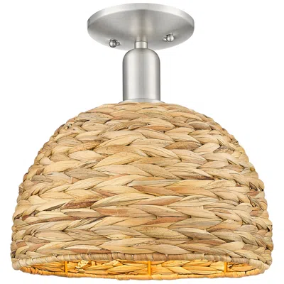 Innovations Lighting Woven Rattan 12"w Brushed Satin Nickel Semi-flush Mount W/ Natural Shade