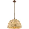 Innovations Lighting Woven Rattan 15.75" Wide Brushed Brass Stem Hung Pendant With Natural In Gold